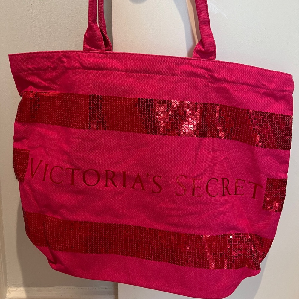 Victoria Secret striped sequin bling signature tote. Brand new never used